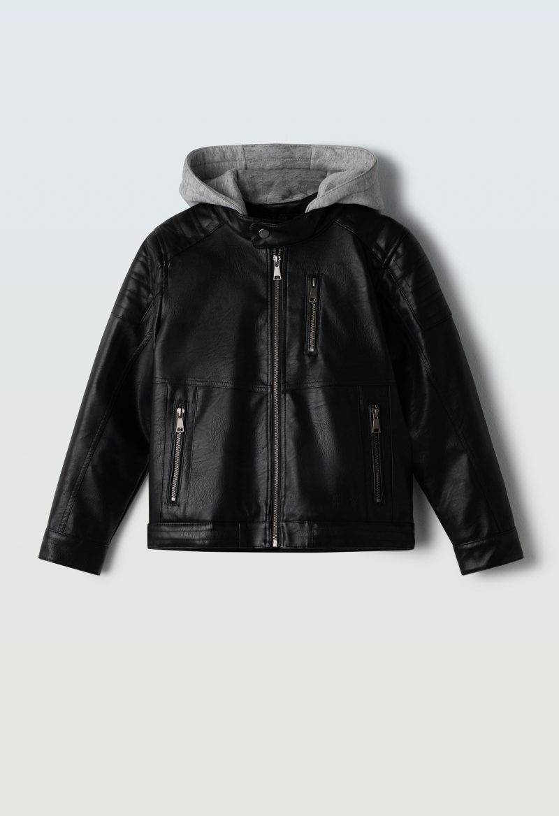 3746 Μπουφάν δερματίνη Hashtag 243746 μαυρο